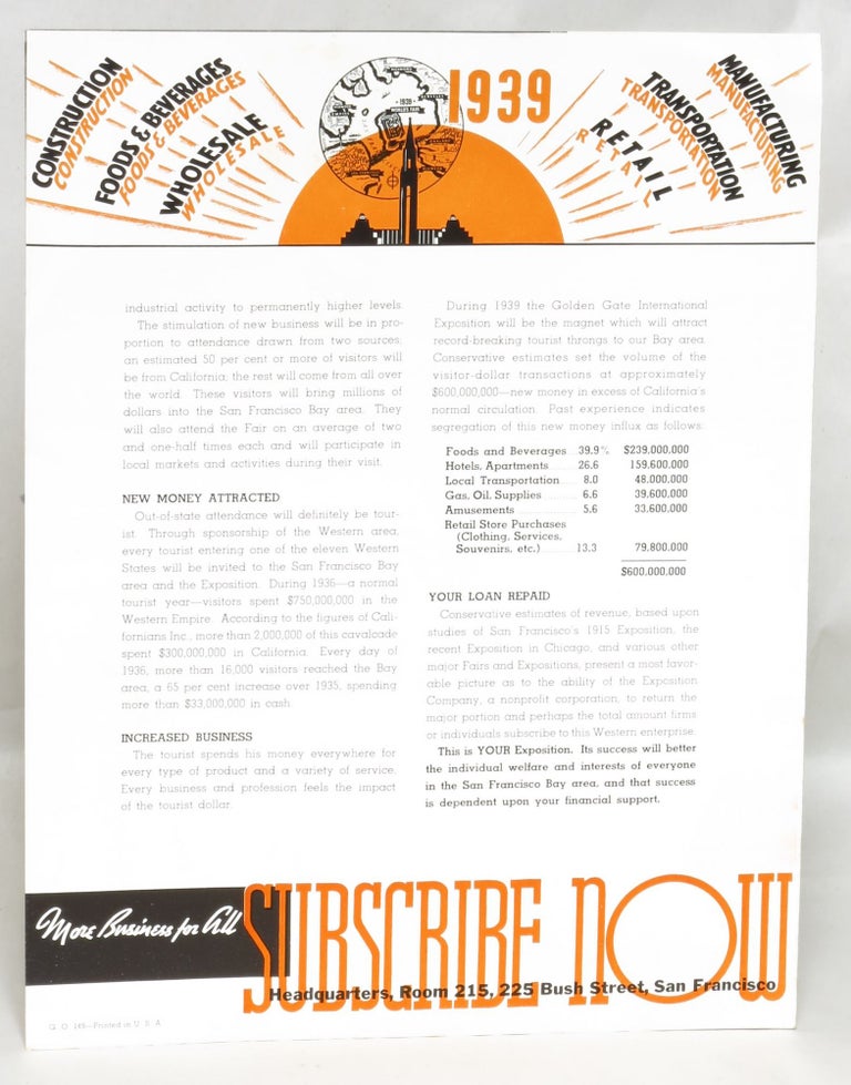 Item #101417 Your Investment for '39 Means More Business for All: 1939 World's Fair on San Francisco Bay