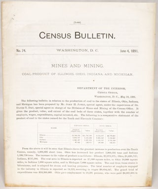 Item #108362 Mines and Mining: Coal Product of Illinois, Ohio, Indiana, and Michigan (Census...
