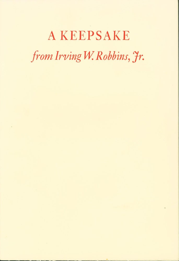 Item #140670 To the Man-of-War-Bird [cover title: A Keepsake from Irving W. Robbins, Jr.]. Walt Whitman.