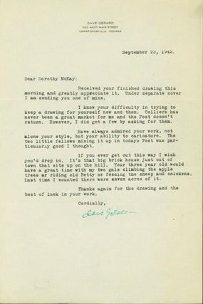 Item #142140 Typed letter, Signed from the Indiana Cartoonist. Dave Gerard
