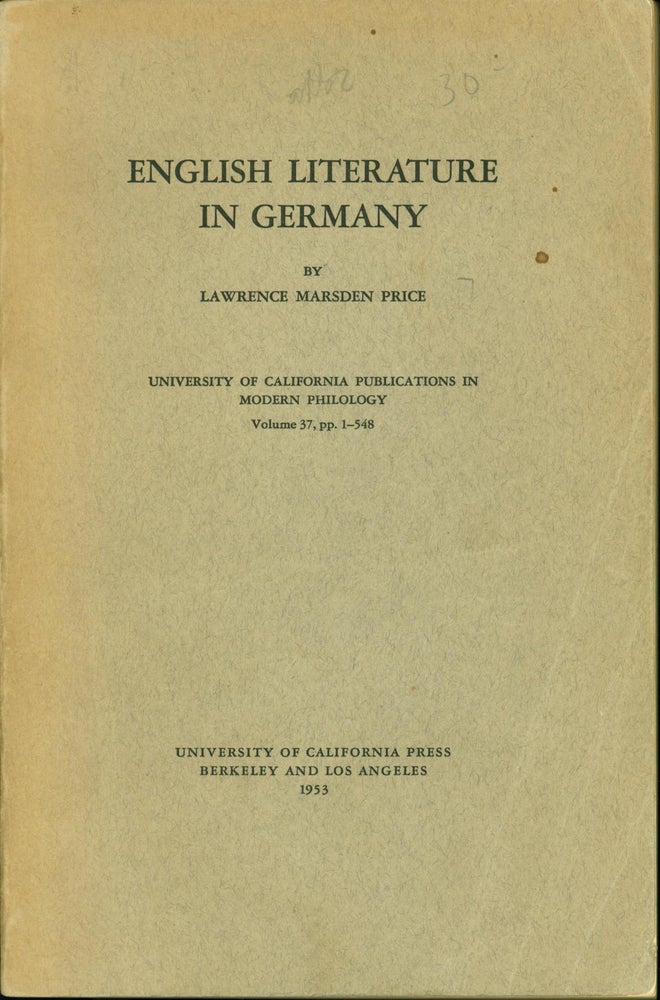Item #218591 English Literature in Germany. Lawrence Marsden Price.