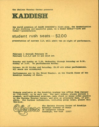 Item #220027 The Chelsea Theater Center Presents Kaddish. Allen Ginsberg