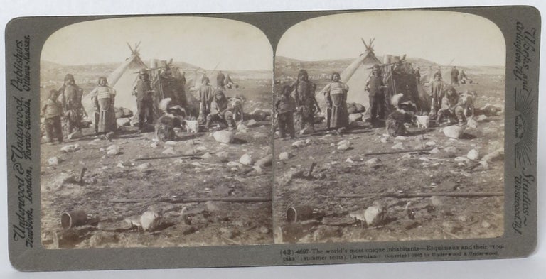 Item #228686 The World's Most Unique Inhabitants--Esquimaux and Their 'Tou-piks' (Summer Tents). Greenland [Stereoview]