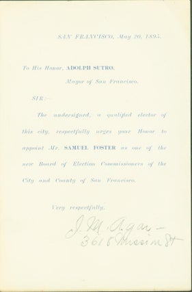 Item #228801 Form Letter to Adolph Sutro in Support of Samuel Foster