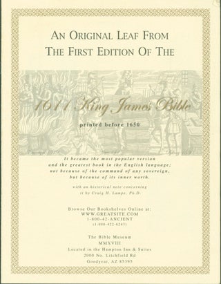 Item #254840 Original leaf from King James Bible printed before 1650. Craig H. Lampe, historical...