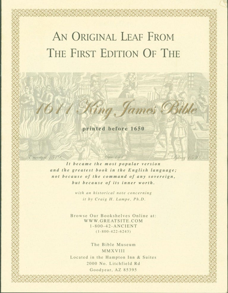 Item #254840 Original leaf from King James Bible printed before 1650. Craig H. Lampe, historical note.