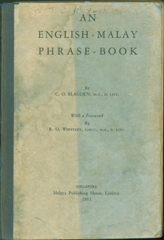 Item #262019 An English-Malay Phrase-Book. C. O. Blagden.