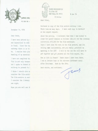 Item #264332 Two typed letters signed. James Broughton