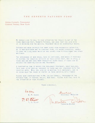 Item #264918 The Kenneth Patchen Fund. Kenneth Patchen, Julien Cornell. W. H. Auden, T. S. Eliot,...