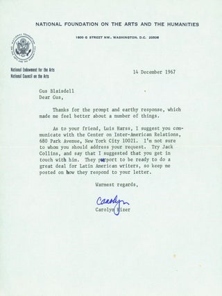 Item #266251 Typed Letter, Signed (TLS). Carolyn Kizer