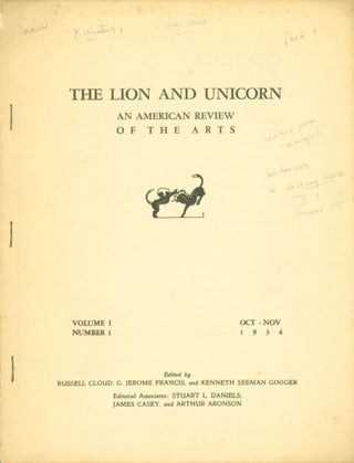 Item #266292 The Lion and the Unicorn: An American Review of the Arts. Volume I, Number 1....