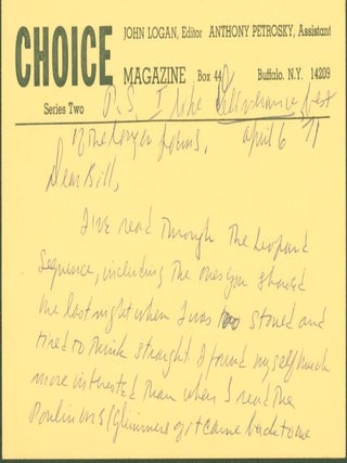 Item #267016 Holograph cards (4); typed card signed. (5 pieces). John. Choice Magazine. Bill...