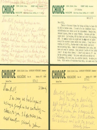 Holograph cards (4); typed card signed. (5 pieces)