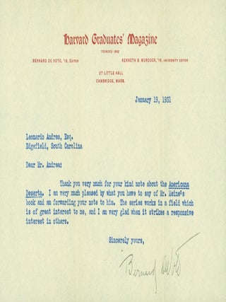 Item #267018 Typed letter signed. Bernard De Voto