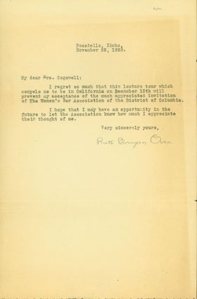 Item #267049 typed letter signed. Ruth Bryan Owen