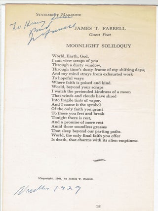Item #267153 Moonlight Soliloquy. James T. Farrell