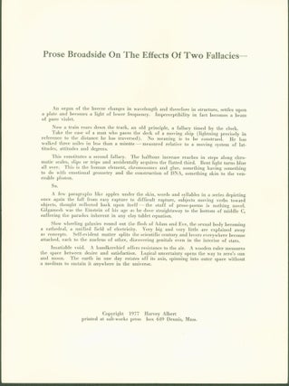 Item #267196 Prose Broadside on the Effects of Two Fallacies -. Harvey Albert