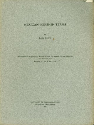 Item #267410 Mexican Kinship Terms. Paul Radin