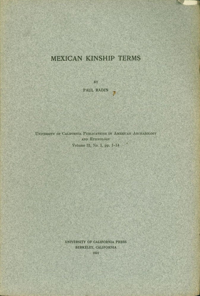 Item #267410 Mexican Kinship Terms. Paul Radin.