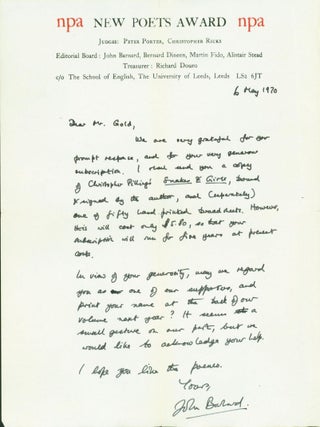 Item #267687 holograph letter to Mr. (Joseph) Gold. John Barnard