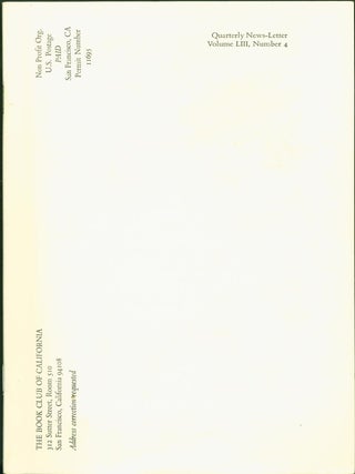 Item #267908 The Book Club of California Quarterly News-Letter, Vol. LIII, No. 4, Autumn, 1988...