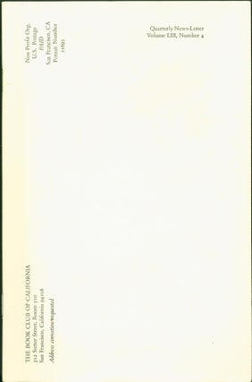 Item #267908 The Book Club of California Quarterly News-Letter, Vol. LIII, No. 4, Autumn, 1988...