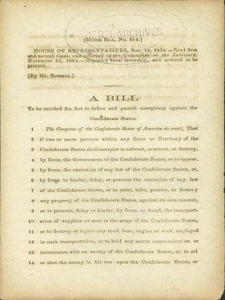 Item #267922 House Bill, No. 214, House of Representatives, Nov. 18, 1864. Read first and second...