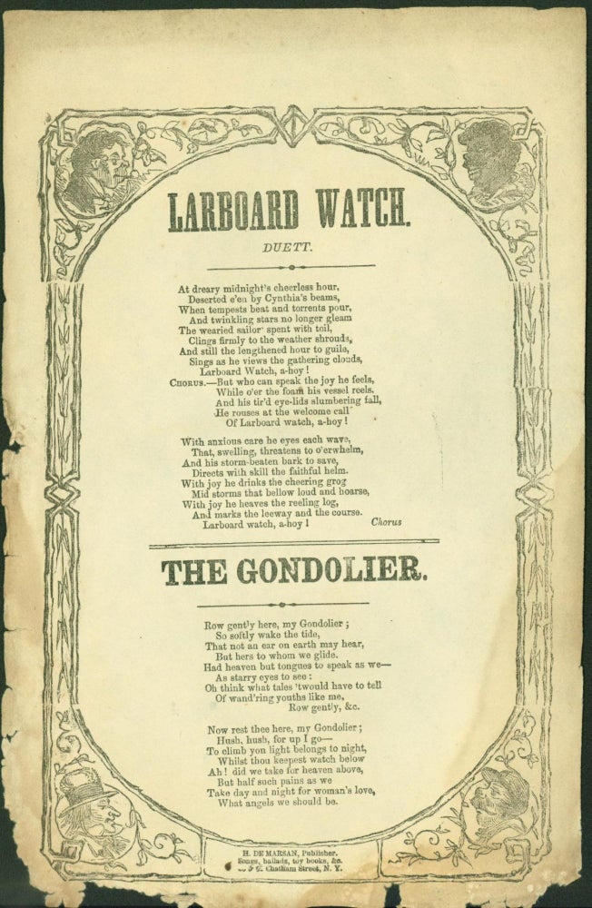 Item #268451 Larboard Watch, Duett. with, The Gondolier (broadside songsheet)