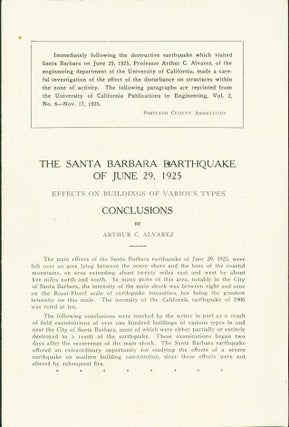 Item #268477 The Santa Barbara Earthquake of June 29, 1925. Effects on Buildings of Various...