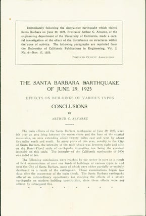 Item #268477 The Santa Barbara Earthquake of June 29, 1925. Effects on Buildings of Various...