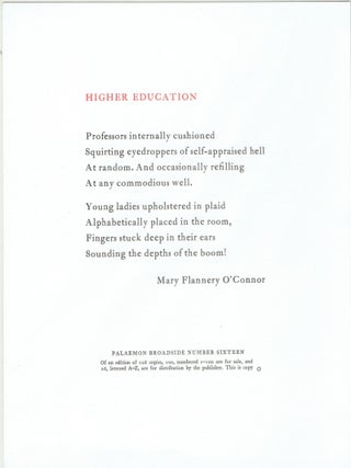 Item #268757 Higher Education (Lettered copy). Mary Flannery O'Connor
