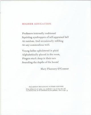 Item #268757 Higher Education (Lettered copy). Mary Flannery O'Connor