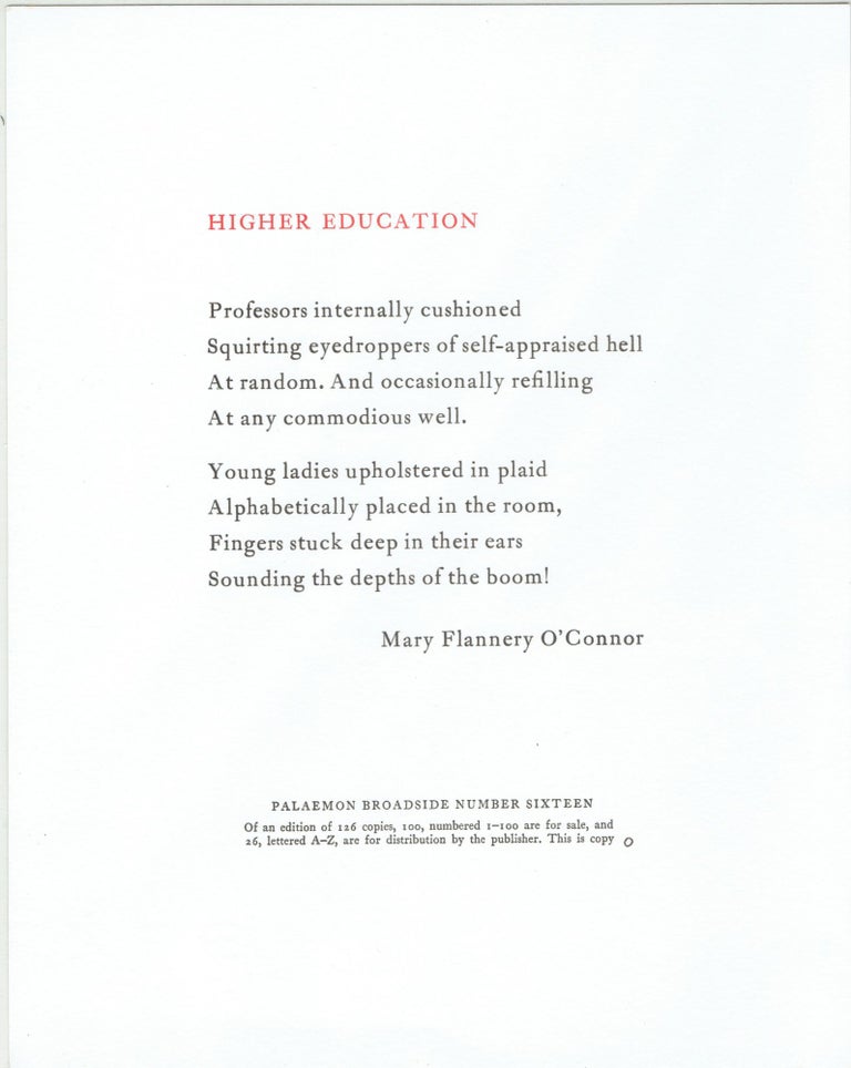 Item #268757 Higher Education (Lettered copy). Mary Flannery O'Connor.