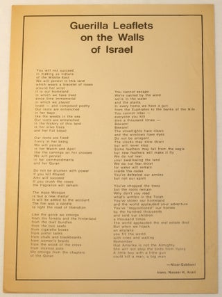 Item #268834 Guerilla Leaflets on the Walls of Israel. Nizar Qabbani, Naseer H. Aruri