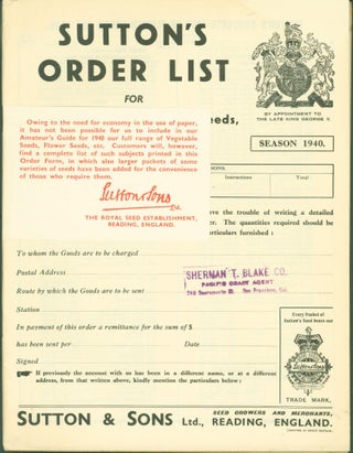 Item #269648 Sutton's Order List for Flower Seeds, Vegetable Seeds, Agricultural Seeds, &c.....