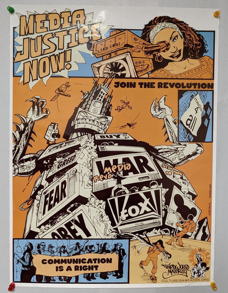 Item #269869 Media Justice Now! : Join the Revolution (poster). Estria, artist, Estria Miyashiro.