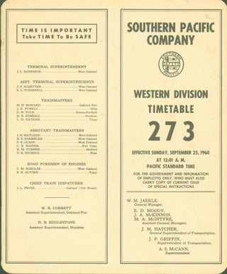 Item #270037 Southern Pacific Company Western Division Timetable 273, Effective Sunday, September...