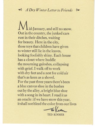 Item #271000 A Dry Winter Letter to Friends. Ted Kooser, M. Truman Cooper