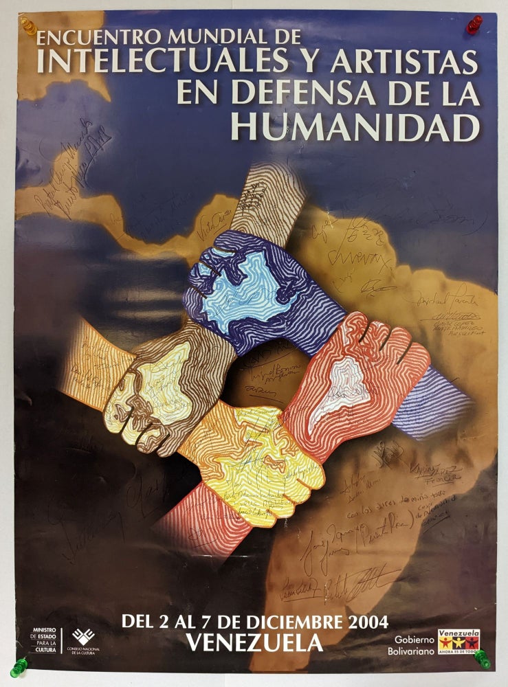 Item #271134 Encuentro Mundial de Intelectuales y Artistas en Defense de la Humanidad (poster). Gobierno Bolivariano.