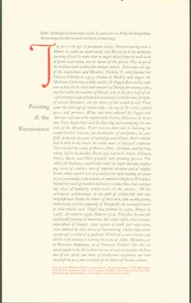Item #272086 Printing and the Renaissance. John Addington Symonds