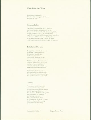 Item #272161 Four from the Moon; Somnambulist; Lullaby for One a.m.; Ascent (broadside). Leonard...