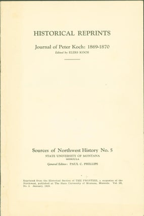 Item #272822 Journal of Peter Koch: 1869-70. Peter. Koch Koch, Elers