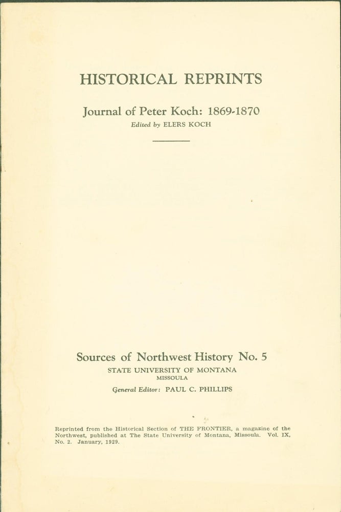 Item #272822 Journal of Peter Koch: 1869-70. Peter. Koch Koch, Elers.