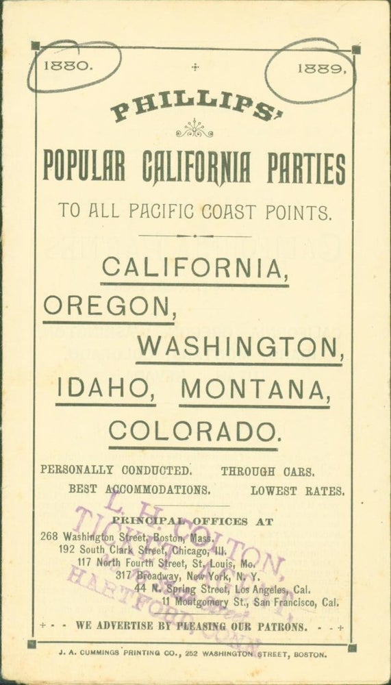 Item #272831 Phillips' Popular California Parties to All Pacific Coast Points. California, Oregon, Washington, Idaho, Montana, Colorado. A. Phillips, Co.