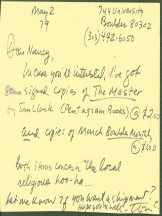 Item #272983 holograph signed card. Tom Clark