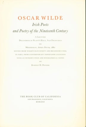 Item #274169 Irish Poets and the Poetry of the Nineteenth Century (prospectus). Oscar. Pepper...