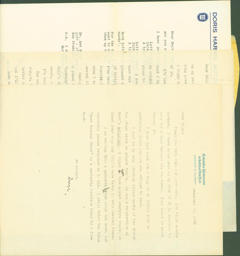 Item #274265 Typed letters signed (2 letters). Irwin Edman.