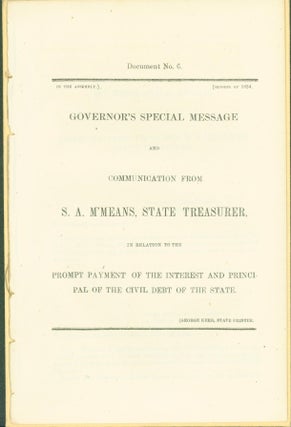 Item #274417 Governor's Special Message and Communication from A. A. M'Means, State Treasurer, in...