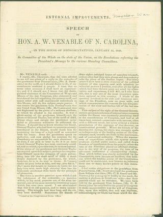 Item #274458 Speech of Hon. A. W. Venable of N. Carolina, in the House of Representatives,...