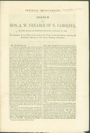 Item #274458 Speech of Hon. A. W. Venable of N. Carolina, in the House of Representatives,...